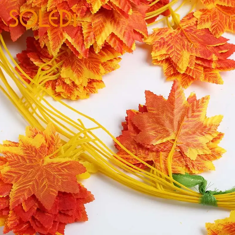 

SOLEDI Artificial Maple Leaf Garland Silk Autumn Leaves DIY Home Party Decor Home Garden Romantic Decoration Flower Garland