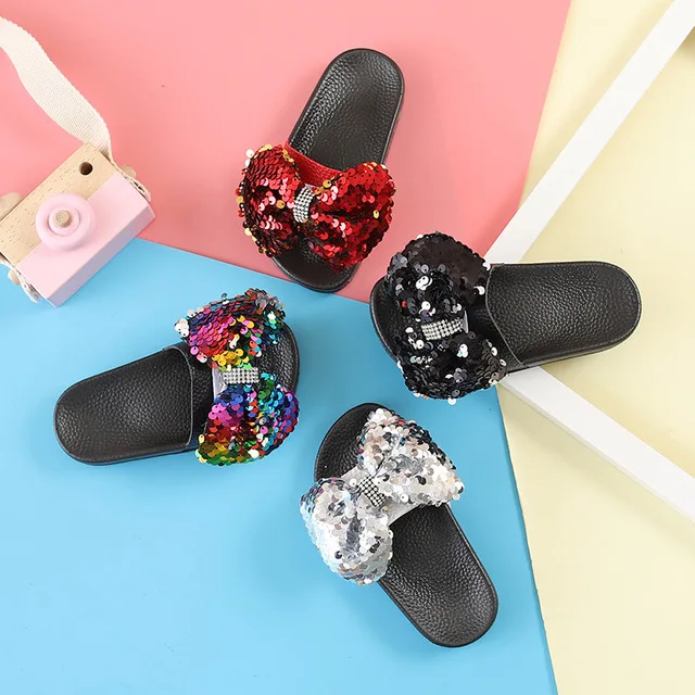 

New bling bowknot slippers summer children's slippers soft bottom non-slip slippers crystal shoes kids