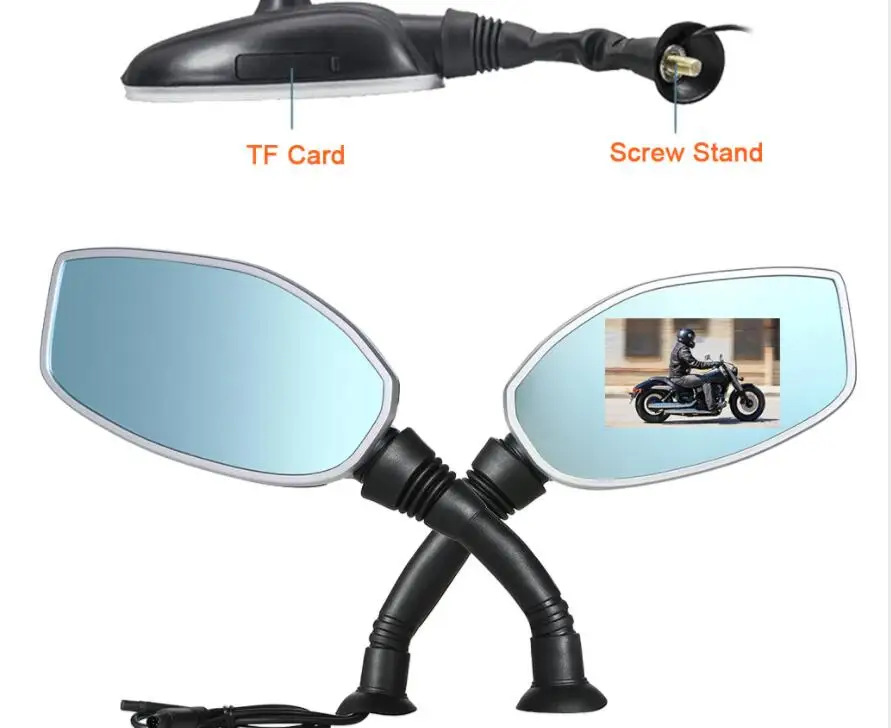 

Motorcycles 2.7 inch 1080P dual lens Mirror DVR driving record w TF card slot Auto Replacement Exterior sport Mirror Covers