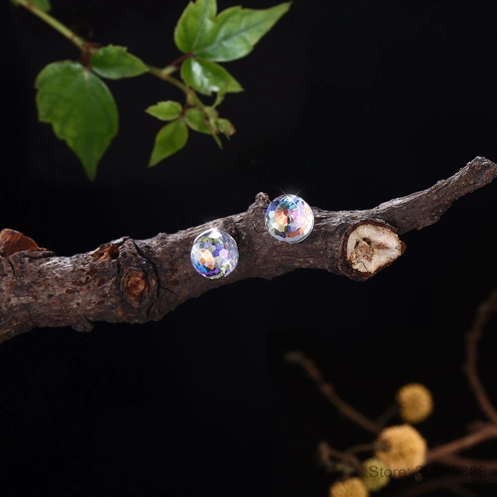 LEKANI кристаллы от Swarovski круглый шар Стерлинговое Серебро 925 серьги-гвоздики ювелирные украшения для женщин подарок на вечеринку