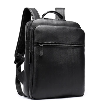 

Men Women Laptop Backpack 14 Inch Daily Work Backpack Men Black Genuine Leather Schoolbag High School back pack mochila escolar