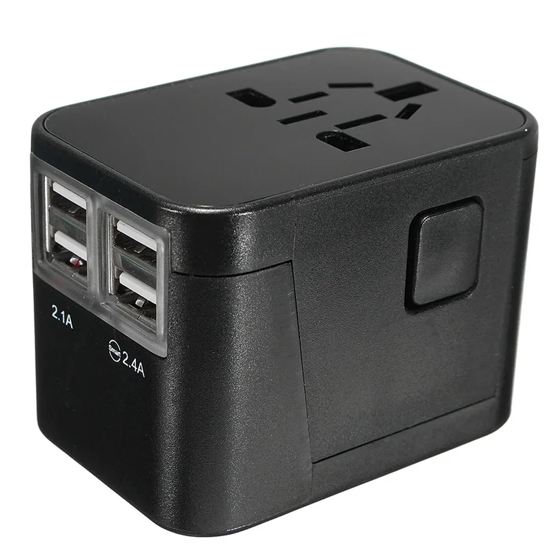 Универсальный международный штепсельный адаптер CLAITE, 4 порта USB, AU, US, UK, EU, все в одном мире, для путешествий, AC, зарядное устройство, адаптер - Цвет: Черный