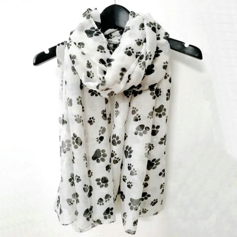 

KLEEDER New Fashion Women's Spring Scarf Shawl Sweet Black White Printed Cartoon Dog Paws Scarf Graffiti Style Shawl for Girls