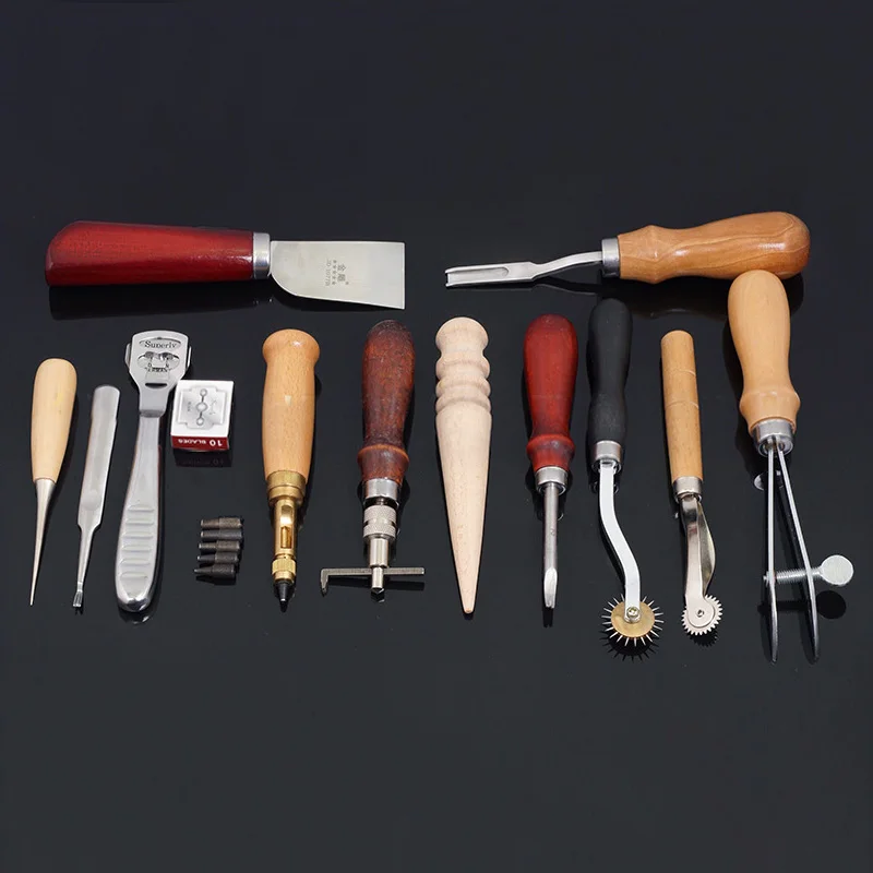 Кожа ремесло инструменты несколько комплектов нож воск для гравировки линия набор ручная швейная строчка гравировка работа седло паз ножницы идеи - Цвет: Leather tools kit 7
