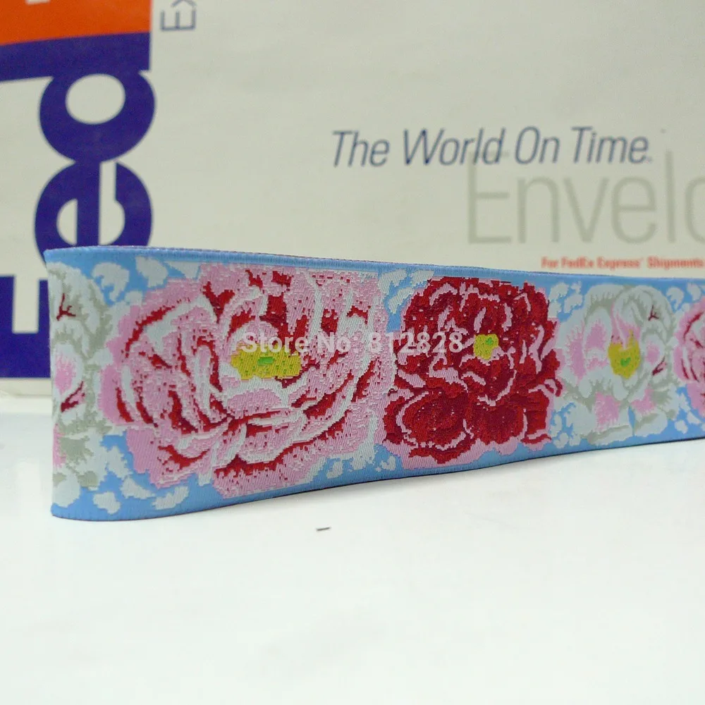 

1-1/2'' 38mm Wide Chinese Roses Woven Gittar Strap Jacquard Ribbon