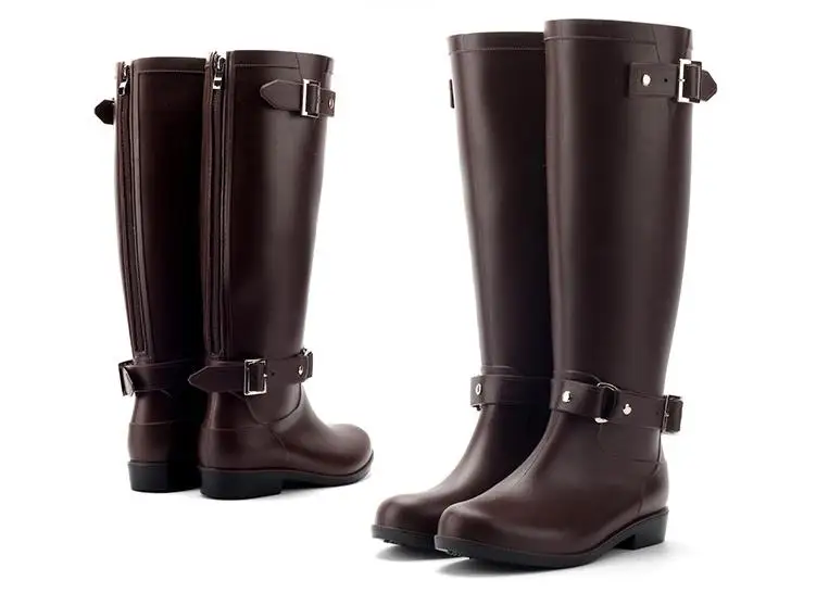 Rouroliu/непромокаемые мотоботы для дождливой погоды, женские резиновые сапоги до колена с молнией сзади, женская обувь для дождливой погоды, большие размеры TS30