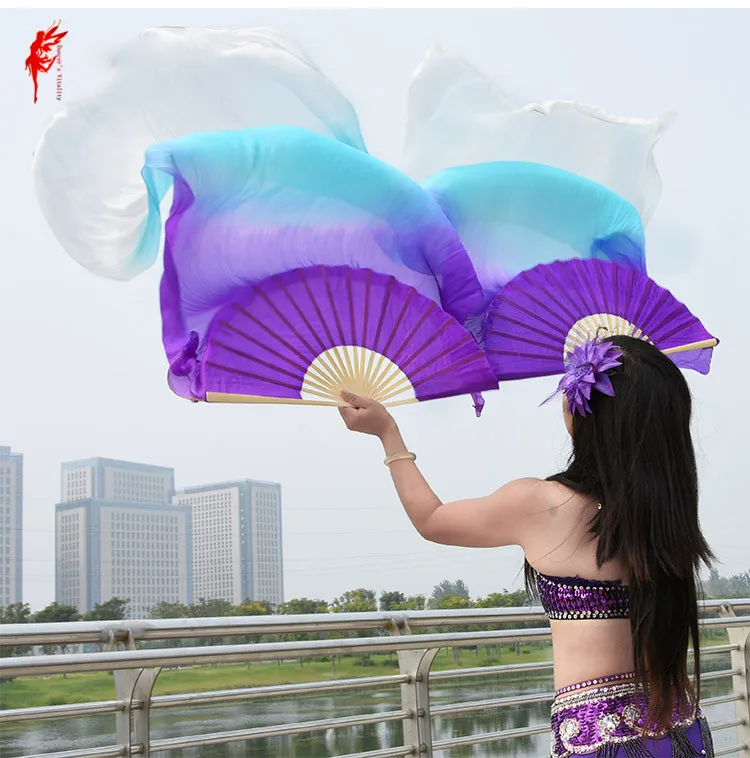 Профессиональные окрашенные 100% чистого натурального шелка вентилятора ВУАЛИ для женщин танец живота Производительность вентилятора