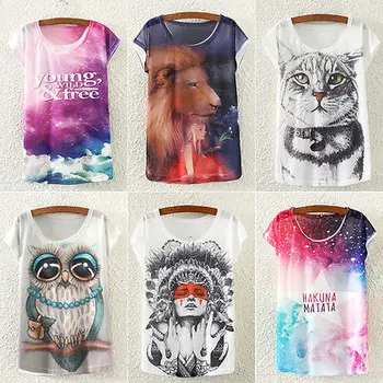 

2019 Brand New Fashion Summer Animal Cat Print Shirt O-Neck Short Sleeve T Shirt Women Tops White T-shirt