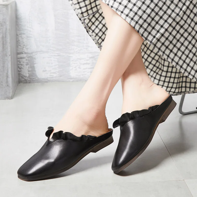 JINBEILEE 2019 Spring and Summer New Walking Shoes Women's Handmade Leather Flat Bottom Baotou Low Heel Lace Casual Shoes Women JINBEILEE 2019 Spring and Summer New Walking Shoes Women's Handmade Leather Flat Bottom Baotou Low Heel Lace Casual Shoes Women