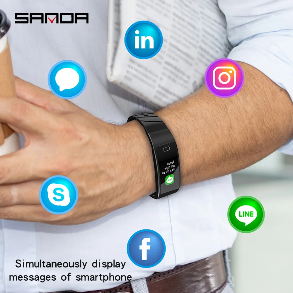 SANDA 2019 smart watch men's Bluetooth digital watch heart rate sphygmomanometer for Android iPhone sports watch