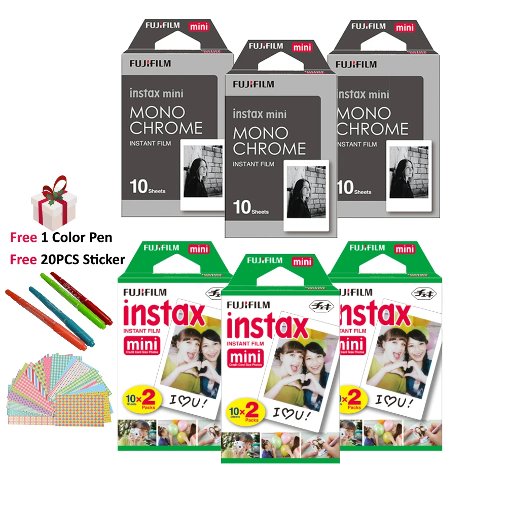 Fujifilm Instax Mini 8 White Films + Monochrome Photo Paper For Instant