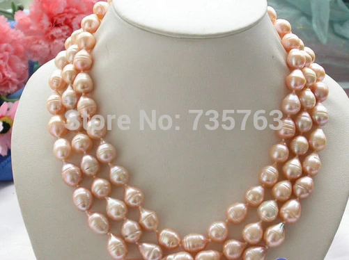

NEW N586 3row 16mm pink drop baroque freshwater pearl necklace shell flower