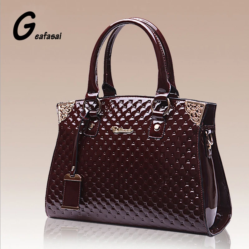 Wine Leather Tote Coupon Exquisite Embossing Glossy Patent Leather Black Wine Red Lady Women Saffiano Handbag Diamond Lattice Totes