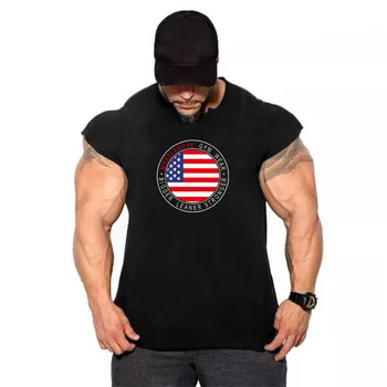 

2019 Europe and the United States gym sports vest men's vests sleeveless T-shirt bodybuilding cotton running training shirt