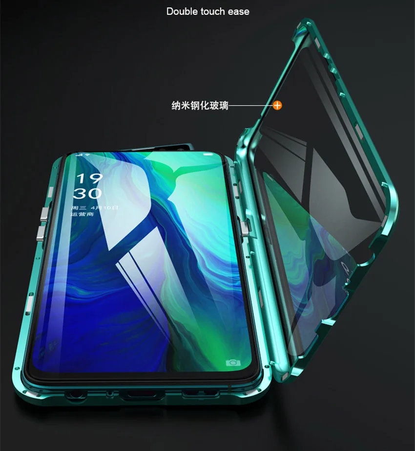 R-just Magnetic Metal Bumper Case for OPPO Reno 10x zoom Tempered Glass Front Back Cover For OPPO Reno 10x zoom Case (4)