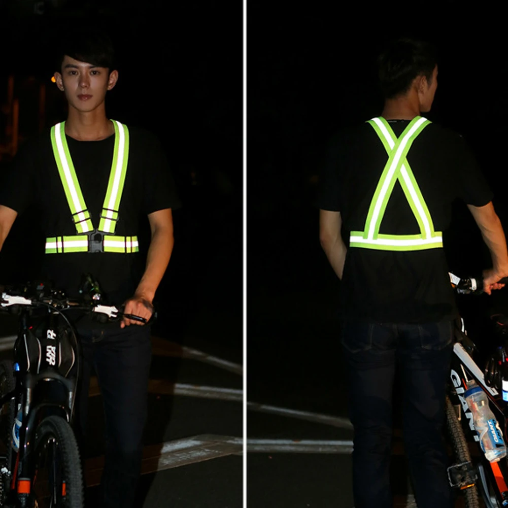 Top 1pcs Reflective Bicycle Safety Vest Clothes Outdoor Cycling Equipment Elastic Harness Bike Jacket for Night Riding Running 5