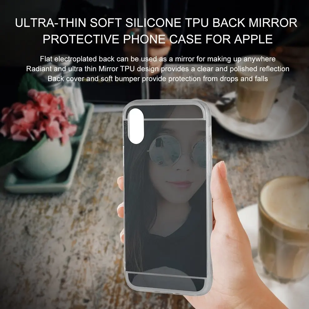 

5 Pcs Ultra-thin Soft Silicone Cover Luxury Back MakeUp Mirror Phone Case Black Protective Case Shock-Absorption for iPhone X