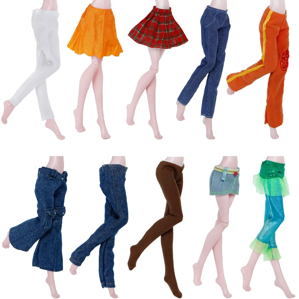 Fashion 5 Pcs/Lot Trousers Mix Style Pants Cool Jeans Bottom Skirt Dress Clothes for Monster High Doll Accessories Baby DIY Toy