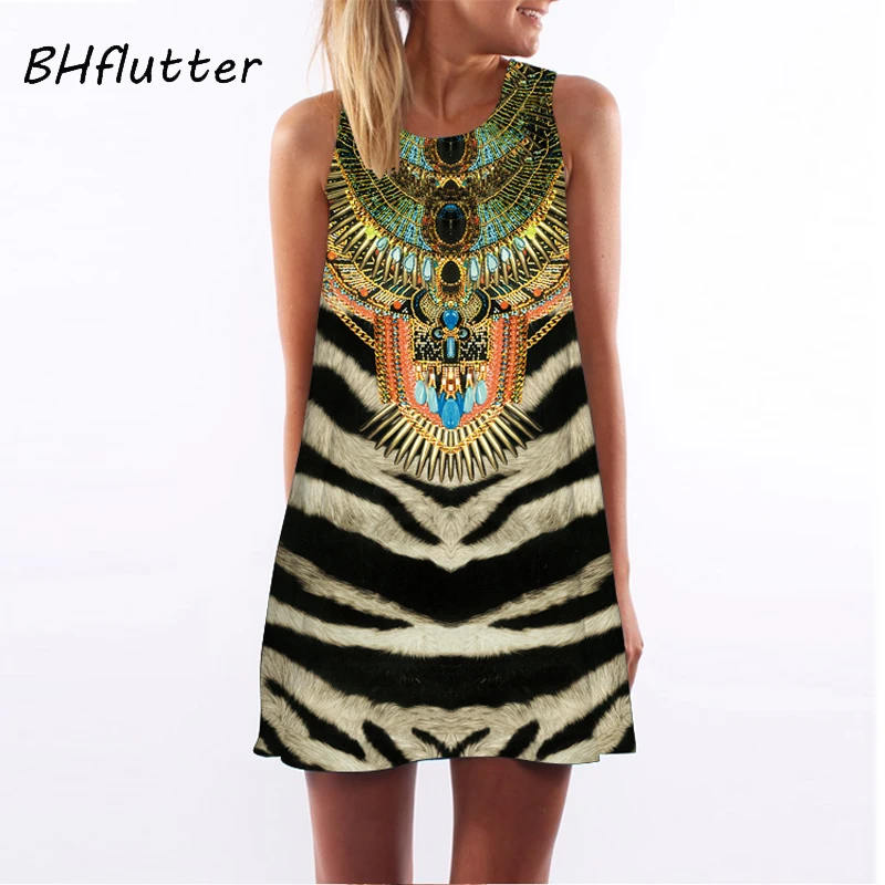 BHflutter فستان صيفي النساء جديد 2018 الأزياء أحمر شفاه طباعة لطيف حزب اللباس أكمام O الرقبة عارضة فساتين الشيفون Vestidos