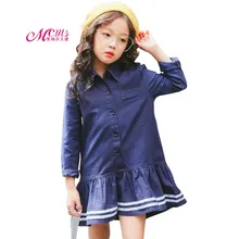 Children Girls Dress College Style 2018 New Spring Autumn Long Sleeve Dresses for School Girls Kids Clothes 4 6 8 10 12 Years neat wholesale new baby girl clothes college style lovely girls dresses kids clothes long sleeve dress cartoon elephant sg006