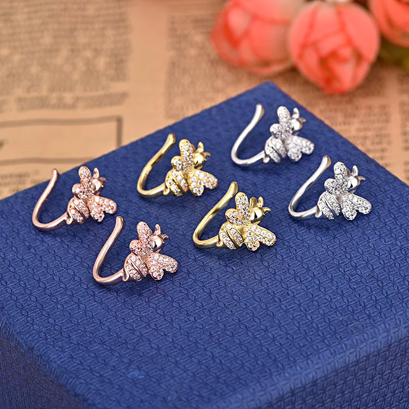 

Fashion Boucle Doreille Bee Earring Bijoux Zircon Bees Clip Earrings For Women Jewelry Earing Brincos Girl oorbel ZK40