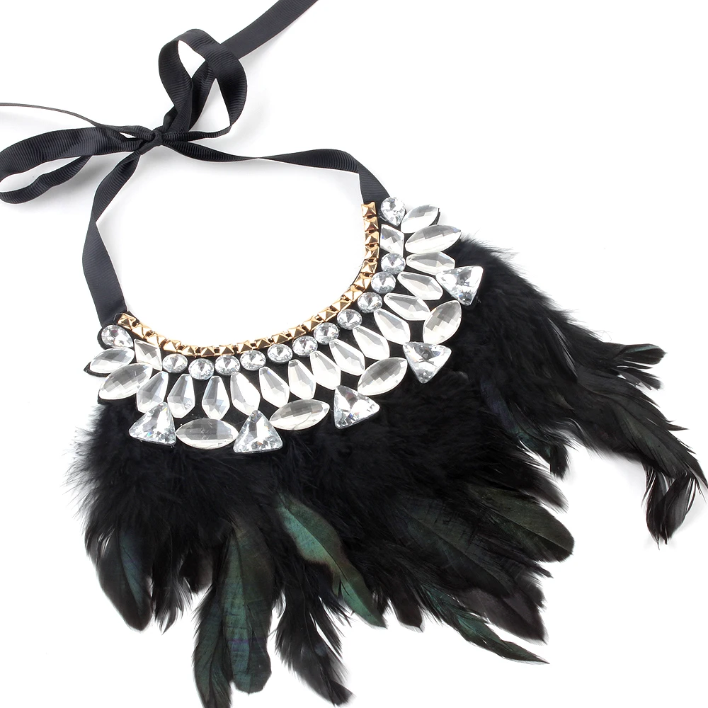 Sterling Silver Triple Feather Black Leather Necklace