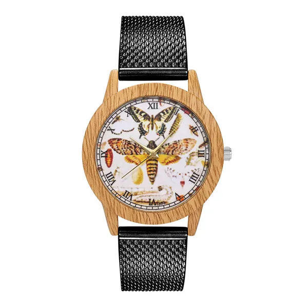 Креативные натуральные деревянные часы для женщин, модные часы для отдыха с рисунком пчелы, силиконовые кварцевые наручные часы, подарочные часы montre femme F4 - Цвет: A