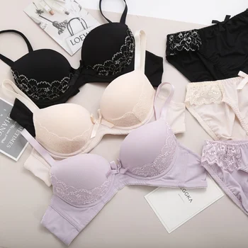 

New Japanese no rims Underwear Glossy Comfort Bra Lace Sweet Girl Bra Set H031