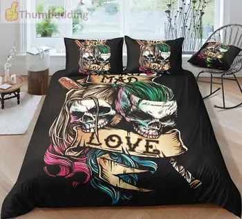 

Thumbedding Dropship Mad Love Printed Skull Bedding Set Twin Full Queen King High Quality Unique Designed Duvet Cover Set