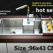 Бытовой Стандартная кнопка кухня с мойкой ручная раковина двойной паз 304 нержавеющая сталь Лидер продаж 96 х 43 см