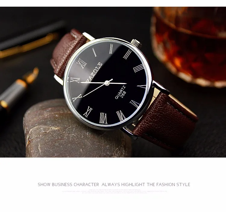 Yazole Брендовые Часы мужские модные повседневные кожаный ремешок классические синие стеклянные мужские деловые кварцевые часы Montre Homme