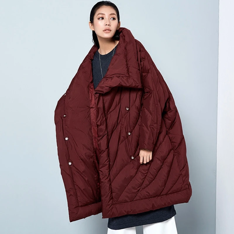 

LYNETTE'S CHINOISERIE Winter New Arrival Women Ultra Loose Cocoon Style White Duck Down Jackets Coats