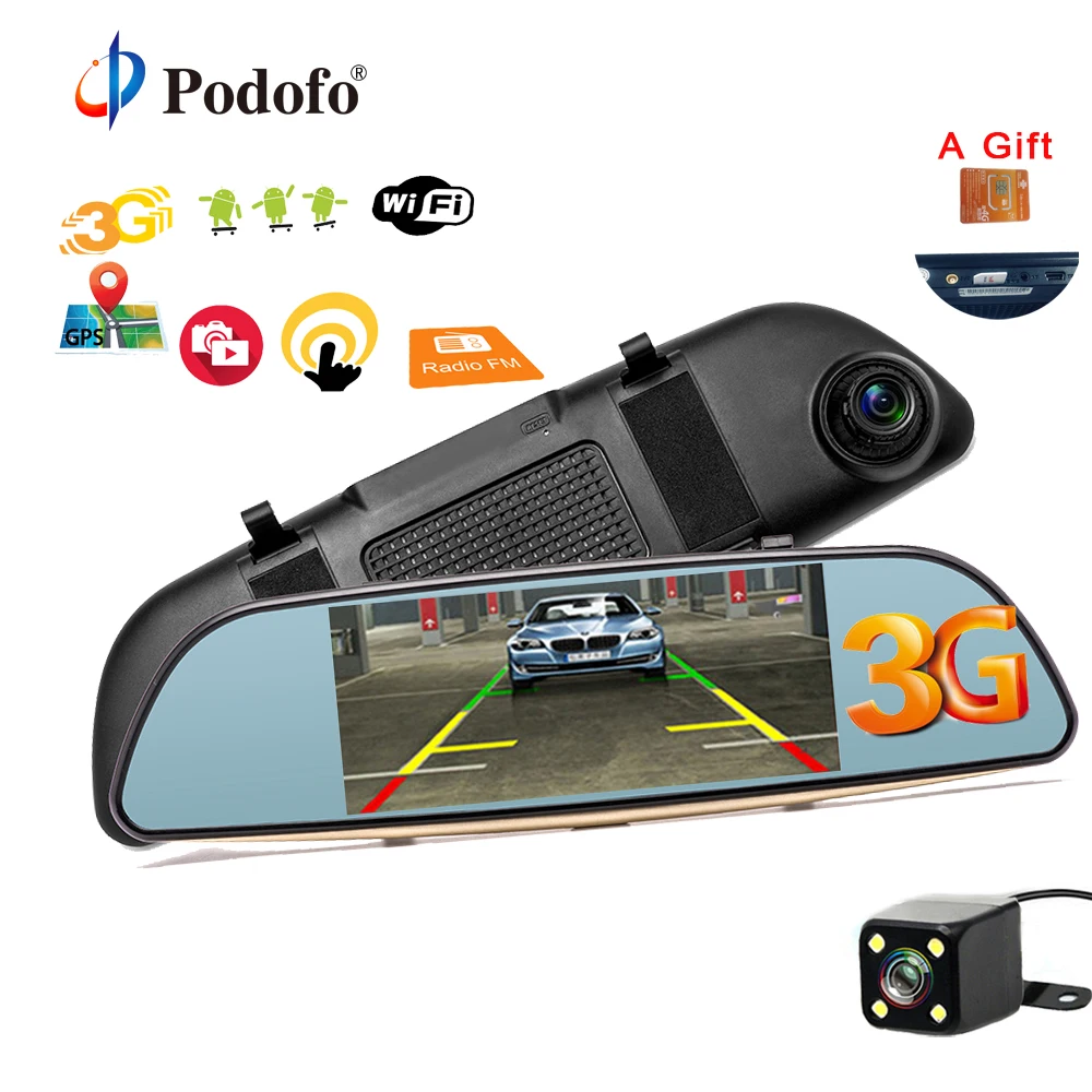 Podofo 7 Car DVR font b Camera b font Dual Lens Rearview Mirror Video Recorder GPS