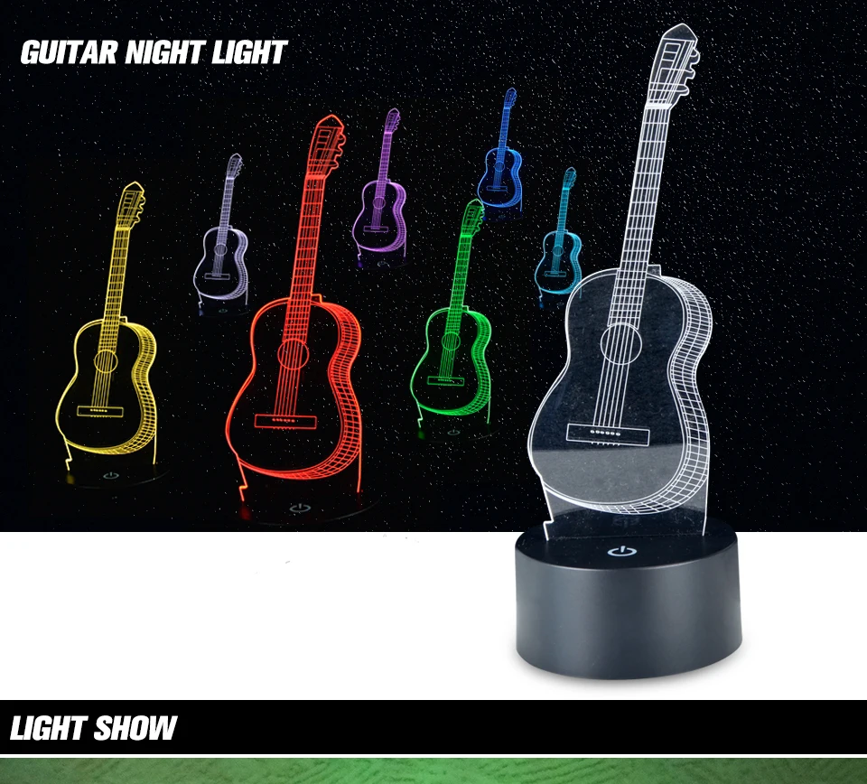USB 3D Guitar LED Night Light With 17 Key Remote Controller (1)