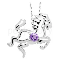 Зодиак Лошадь Стиль Кулон натуральным подвеска с аметистом стерлингового серебра 925 0.8ct драгоценный камень# B943007