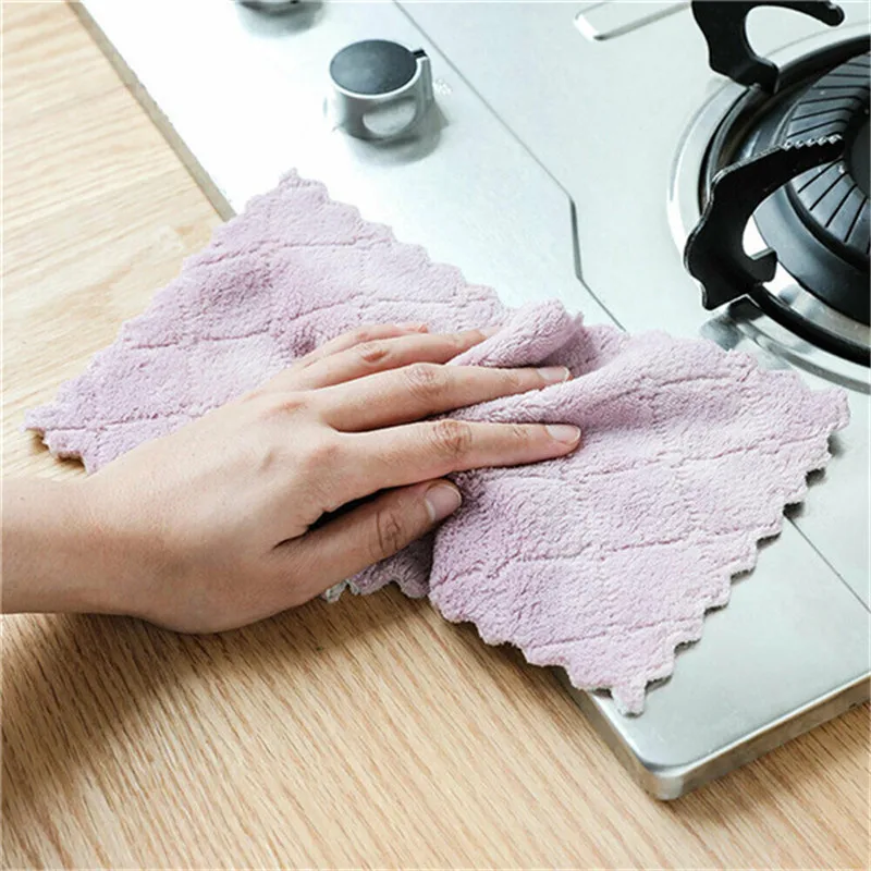 

Terry Cotton Tea Towels Set Kitchen Dish Cloths Cleaning Drying Washcloths Not Drop Wool Oil Proof Linens