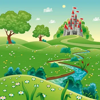 

Royal Fairy Tale Princess Castle Tree Grass River photography studio background Vinyl cloth Computer printed wall backdrop
