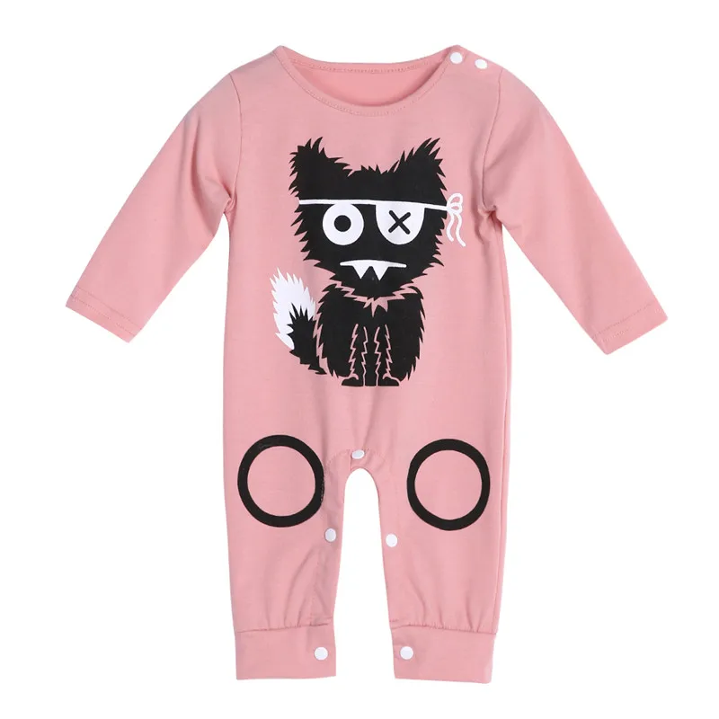 Боди для новорожденных; хлопковый комбинезон с длинными рукавами; одежда для сна для малышей; Пижама с рисунком кота для маленьких девочек и мальчиков - Цвет: Pink