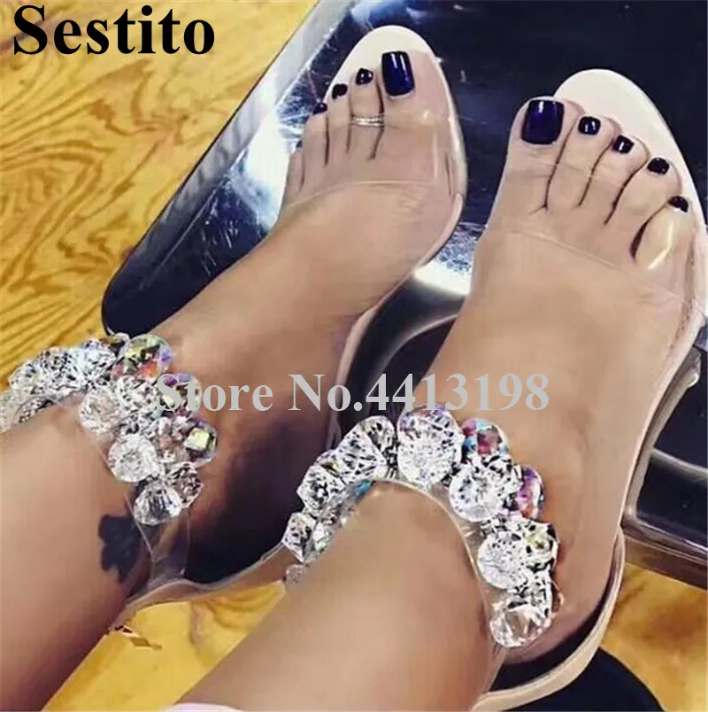 

2019 New Sexy ankle PVC Mixed Colors Crystal Party Sandals Peep Toe Super High Thin Heels Sandals Zipper Summer Women Shoes