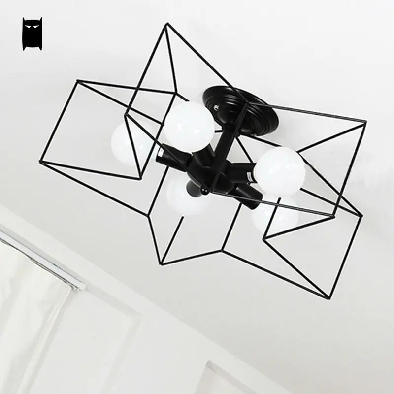 

Black White Iron Star Ceiling Light Fixture Modern Minimalist Nordic Loft Hanging Lamp Plafon Lustre Avize Living Room Bedroom