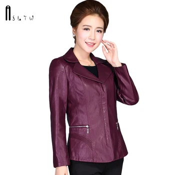 

ASLTW XL-6XL Plus Size Women's Leather Jacket New Spring Fashion Turn Down Collar Solid Leather Jacket Zipper PU Leather Jackets