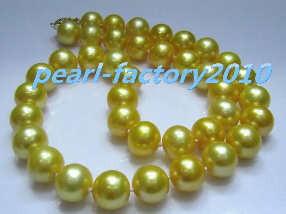 

19" 18" 12-11 MM SOUTH SEA GENUINE golden PEARL NECKLACE 14K Gold Clasp (0926)