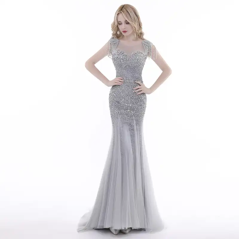 Lemon Joyce Baru Desain Evening Dresses 2020 Mewah Abu Abu