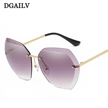 

DGAILV Oversized Women Sunglasses Square Rimless Diamond cutting Lens Glasses Brand Designer Fashion Shades Sun Glasses women