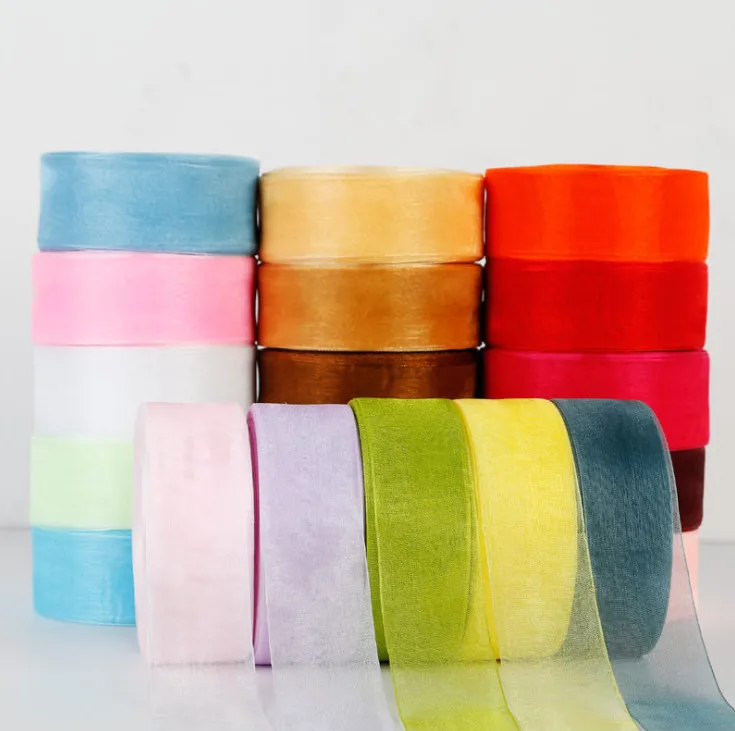 100pcs 4cm x 45m Solid Color Organza Tulle Ribbons Roll Gift Wrapping