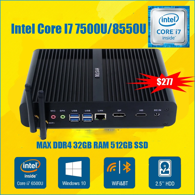 

DDR4 32GB RAM Mini PC Intel Core i7 7500U Fanless PC Core i7 8550U HTPC WIFI HDMI DP Linux Ubuntu Win 10 pro Miro Computer