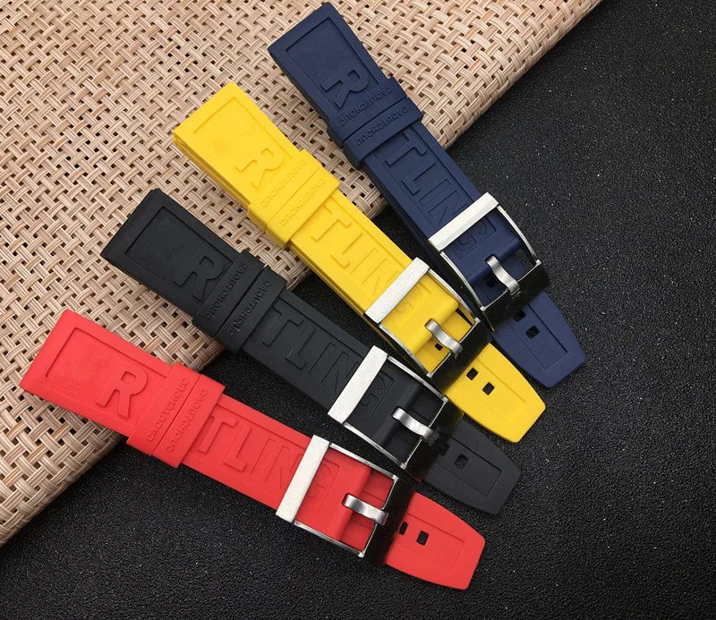

Luxury Brand nature Rubber silicone Watch band 22mm 24mm Black Red Blue Yellow Watchband For navitimer/avenger/Breitling logo on