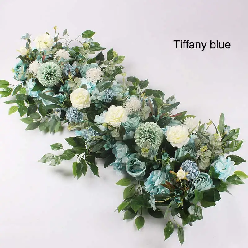 50cm Length DIY Arch Flower Row Silk Flower with Foam Acanthosphere Rose Peony Mix Flower for Wedding Backdrop Decoration - Цвет: Tiffany Blue