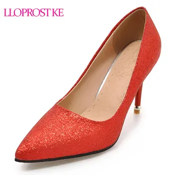 

Lloprost ke 2018 Sexy Women High Heels Pumps Wedding Shoes Pointed Toe Thin Heel Glitter Stiletto Gold Sliver Shoes Woman MY775