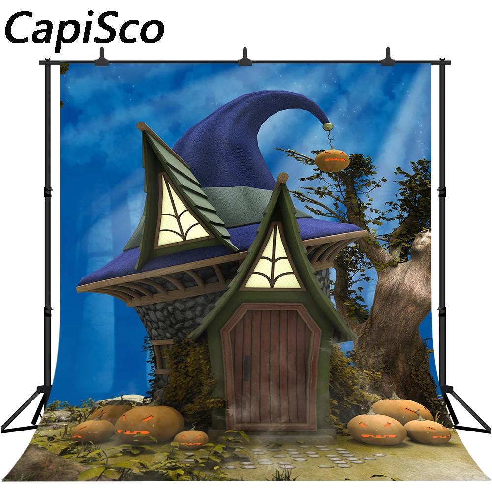 

Capisco Halloween Backdrop Vinyl Photography Background Pumpkin Lamp Witch House Children Backdrops for Photo Studio